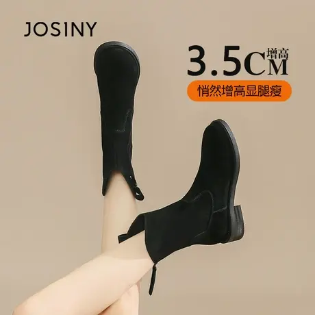 卓诗尼2023新款切尔西靴牛仔风短筒时装靴子女黑色冬靴加绒马丁靴图片