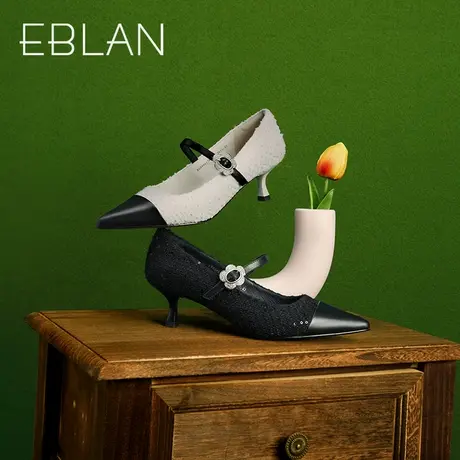 伊伴2023秋季新款女鞋小香风单鞋高跟鞋尖头气质通勤鞋细跟单鞋商品大图