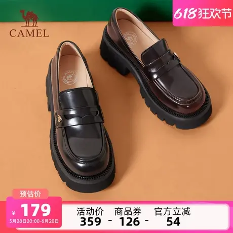 骆驼女鞋2025夏季新款真皮英伦风粗跟厚底jk小皮鞋单鞋乐福鞋女款商品大图