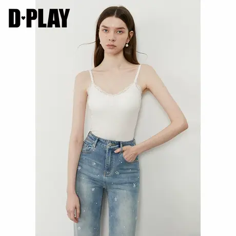 DPLAY【惠品】2025年夏季新款白色蕾丝吊带背心女一体胸垫上衣图片