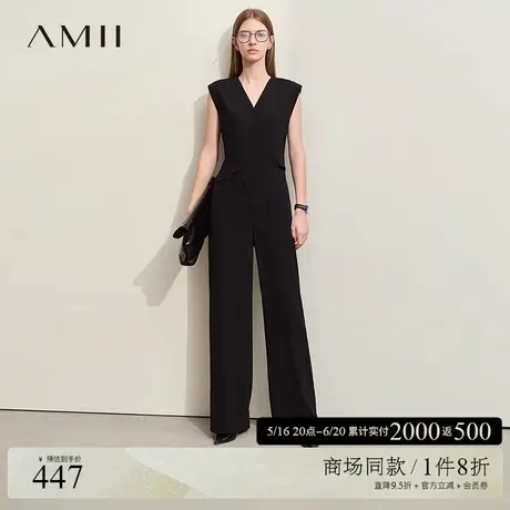 Amii2025夏新款极简职业装V领修身无袖梭织无弹连体裤女款商品大图