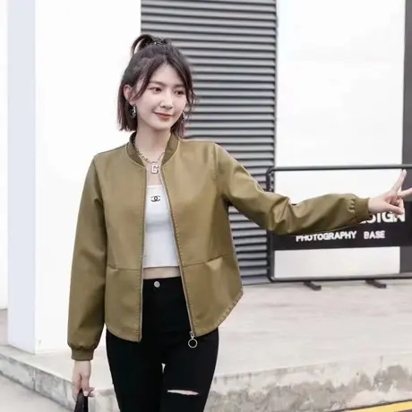 短款皮衣外套女洋气2023新款秋季女士皮夹克小个子百搭立领棒球服商品大图