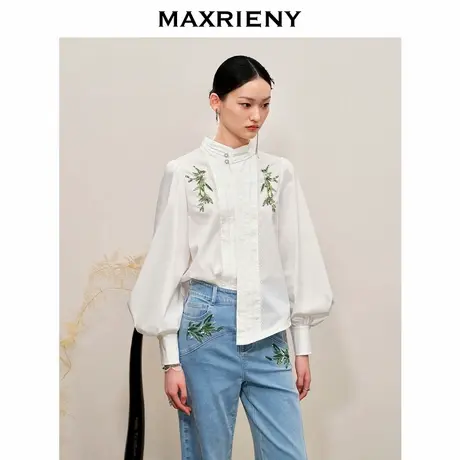 【奥莱】MAXRIENY复古宫廷衬衣薄荷曼波风穿搭图片