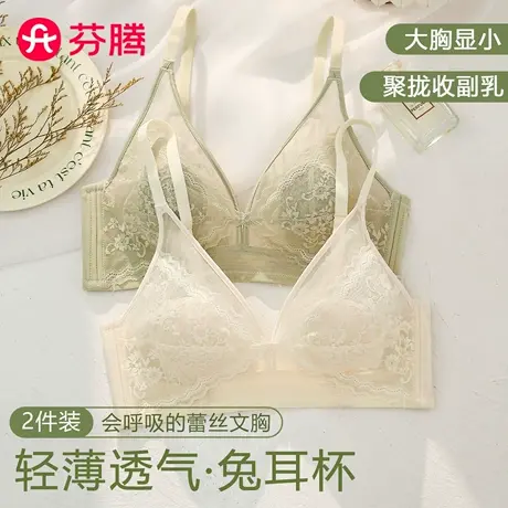 芬腾大码超薄款内衣女大胸显小显瘦夏季性感蕾丝透气兔耳朵文胸罩商品大图