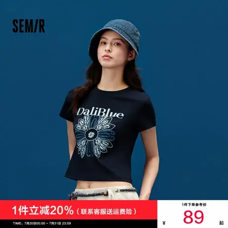 [商场同款]森马×蓝续联名款短袖T恤女短款图案2025新款修身夏装商品大图