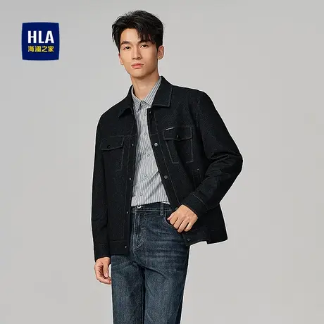 HLA/海澜之家时尚花型翻领夹克25秋新款牛仔风按扣门襟休闲外套男图片