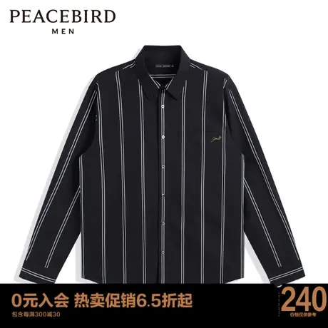 太平鸟男装 2022条纹衬衫休闲翻领上衣B1CAC1X32商品大图