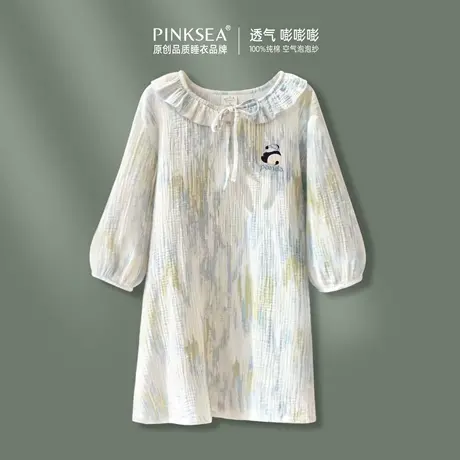 睡裙女款纯棉纱布长袖睡衣春秋新款婴儿棉甜美法式裙子少女家居服商品大图