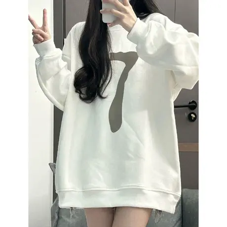 圆领无帽卫衣女2023冬季新款加绒加厚休闲宽松百搭学生上衣ins潮商品大图