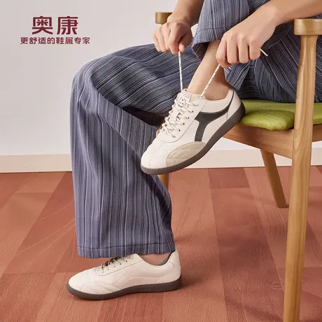 奥康男鞋2025秋季新款复古阿甘德训鞋真皮系带透气百搭运动休闲鞋商品大图