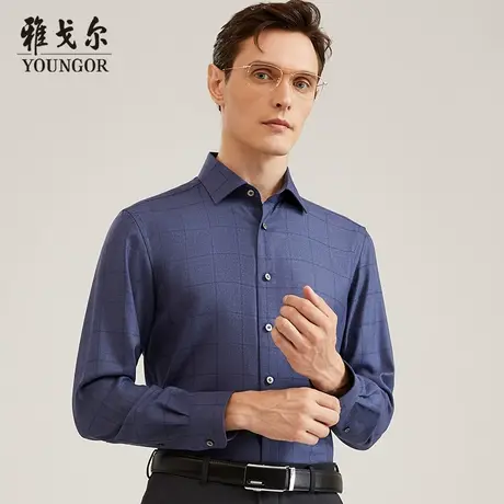 雅戈尔奥莱 男装可机洗羊毛商务休闲保暖格纹长袖衬衫商品大图