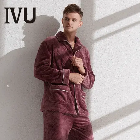 【套装】安莉芳官方奥莱IVU秋冬厚款珊瑚绒家居服男士法兰绒睡衣商品大图