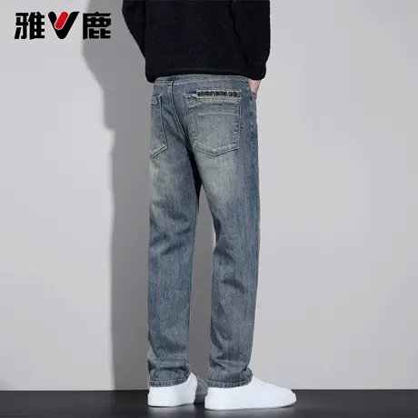 雅鹿2026春季新款港风潮牌磨白蓝色牛仔裤男青年时尚显高显瘦长裤商品大图