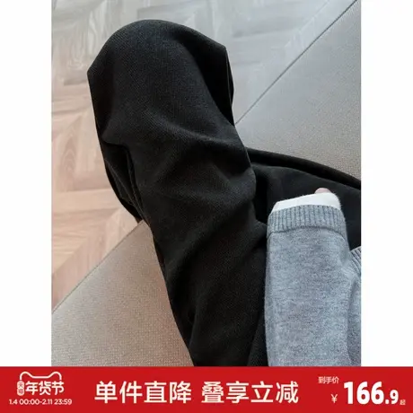 唐狮2026秋冬季休闲长裤女保暖肌理感休闲风黑色窄版阔腿裤百搭图片