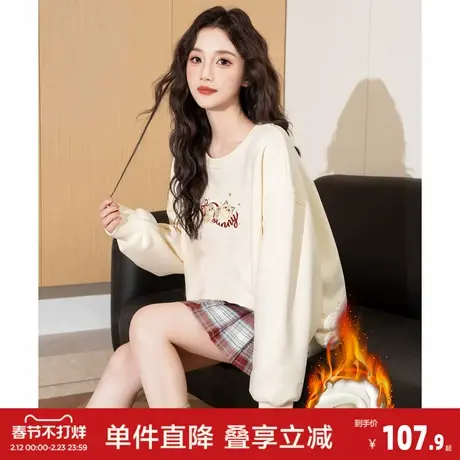 唐狮2026春季新款圆领卫衣女套头小猫印花加绒可爱风少女韩系时尚图片