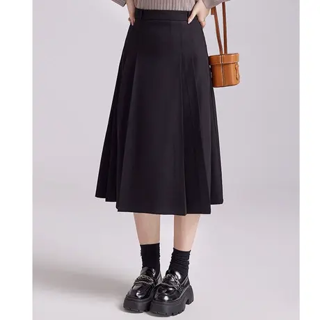 大码女装秋季新款经典百搭a字垂感半身裙显瘦胖MM高腰西装百褶裙图片