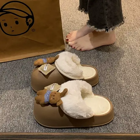 棉拖鞋女冬季外穿2023新款可爱卡通保暖包头棉鞋厚底防滑毛毛拖鞋商品大图