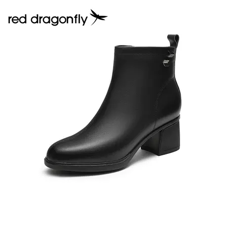 红蜻蜓妈妈时装靴女2023冬季加绒保暖防寒皮鞋软底防滑粗跟短靴子商品大图