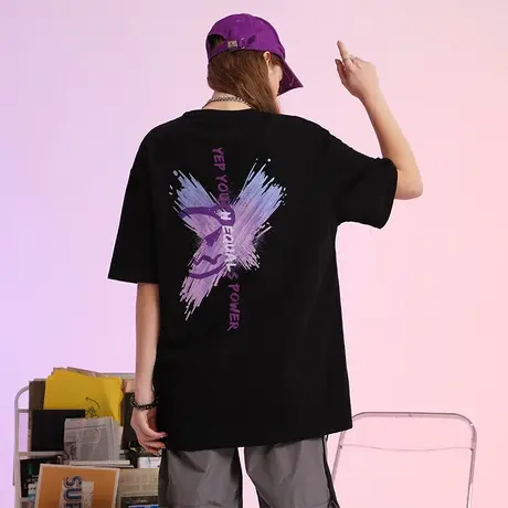 YEP原创潮牌黑色t恤女夏季短袖设计感小众上衣宽松半袖美式小众商品大图