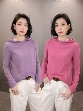 德绒连帽卫衣女高档秋季款纯色气质休闲百搭双面绒小个子上衣减龄图片