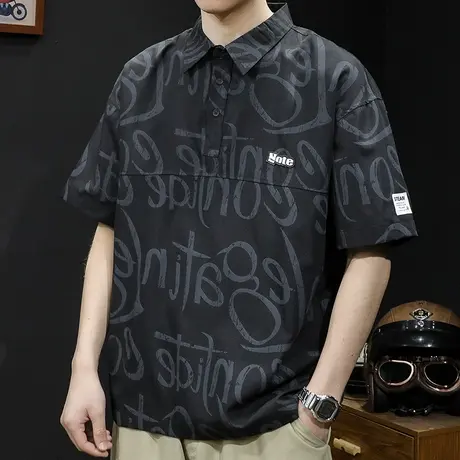 polo衫男冰丝短袖t恤男士夏季薄款宽松潮牌大码印花男装体恤男款商品大图