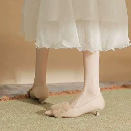 设计感小众毛毛高跟鞋女2023年新款秋冬季尖头性感单鞋职业工作鞋商品大图