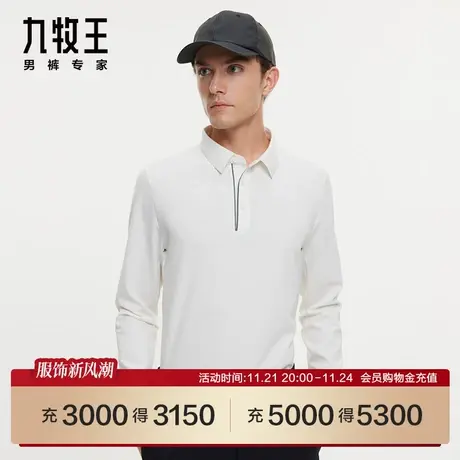 [商场同款]九牧王男装JT1C47017翻领长袖T恤23亲肤舒适polo上衣SN图片