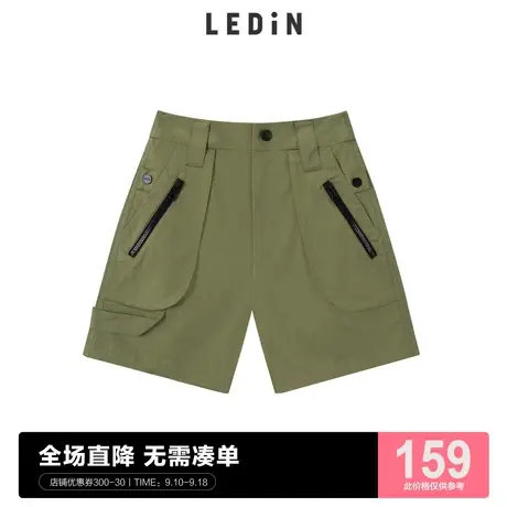 乐町高腰休闲裤女军绿色宽松丛林工装短裤C1GCC2301商品大图