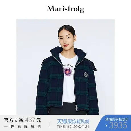 【英伦复古】玛丝菲尔2022年春季新款羊毛格子羽绒服外套短款商品大图