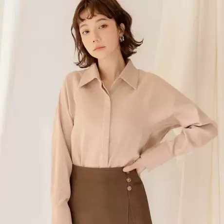 桔熊秋冬季通勤温暖磨毛翻领衬衫宽松长袖微胖上衣女大码AB17911商品大图