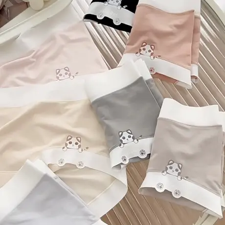 细腻透气~60支莫代尔软糯猫咪内裤无痕中腰纯棉抑菌裆少女三角夏商品大图