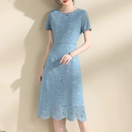 水墨青华夏季新品连身裙修身裙子气质蕾丝裙百搭收腰连衣裙女商品大图