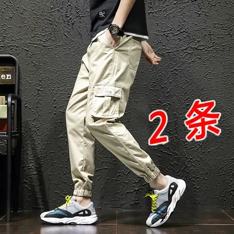 夏季薄款休闲裤男卡其裤子宽松工装裤束脚潮牌机能法式弹力小脚裤商品大图