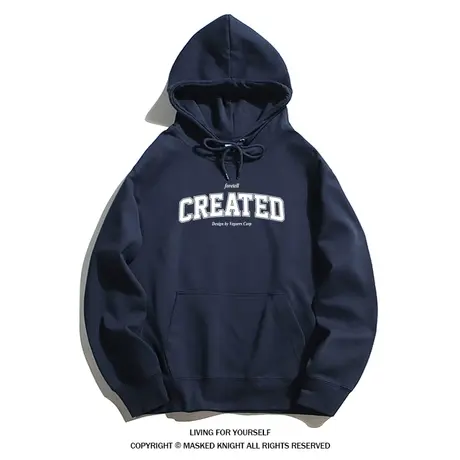 日系复古简约字母印花连帽卫衣男潮牌美式复古宽松休闲情侣帽衫商品大图