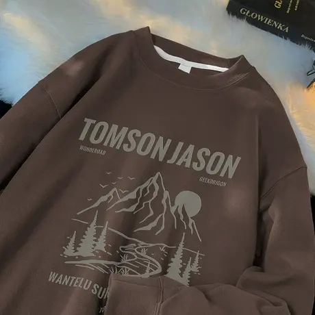 350g重磅美式卫衣男生秋冬季长袖t恤宽松潮流圆领套头无帽上衣服商品大图