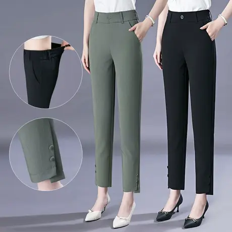 裤子女夏季薄款哈伦裤棉麻九分直筒休闲裤大码宽松中年妈妈裤女裤商品大图