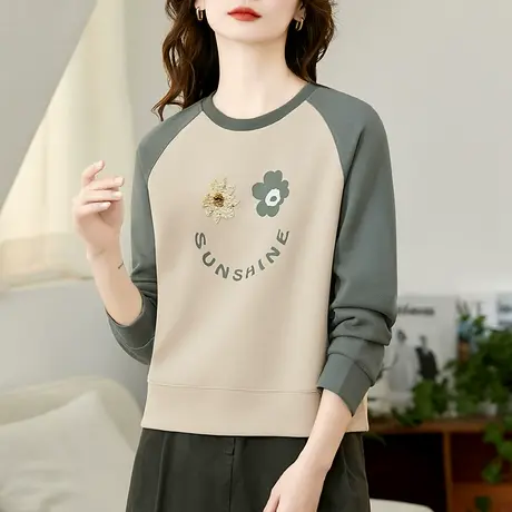 短款卫衣女2024年春装新款时尚棉质休闲上衣宽松洋气百搭套头外套图片