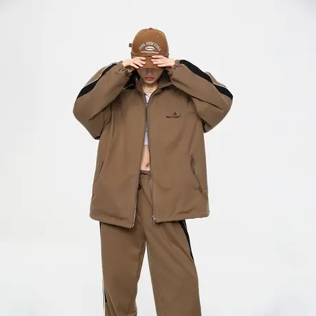 潮牌运动风立领棉服女冬季夹棉外套2023新款美式复古宽松拼接棉衣商品大图
