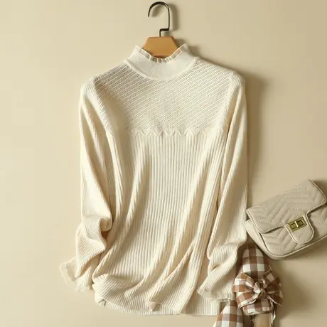 春装2024年新款韩版套头半高领蕾丝针织打底衫毛衣女士内搭上衣图片