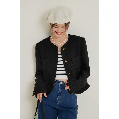 弥古黑色小香风针织外套女宽松高级感重工编织小西服短款秋冬穿搭商品大图