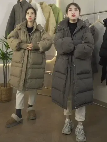 2023冬季新款纯色连帽羽绒服中长款韩版大口袋宽松加厚ins潮外套图片