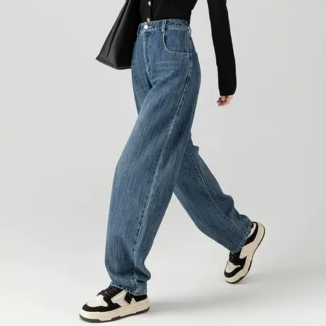 高腰直筒牛仔裤女2025新款春秋欧货网红香蕉裤显瘦裤子窄版阔腿裤商品大图