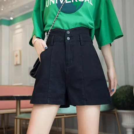 牛仔短裤女夏季薄款2023新款大码女胖mm宽松超高腰阔腿a字五分裤商品大图
