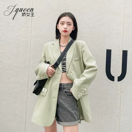 西装外套女春季韩版宽松显瘦时尚设计感开叉廓形宽肩炸街小西服潮图片