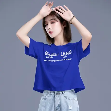 清仓克莱因蓝短袖t恤女夏季2025年新款亮色体恤半袖短款上衣宽松商品大图