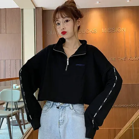 waitmore卫衣女短款韩版宽松bf慵懒风春秋薄款ins超火cec外套洋气商品大图