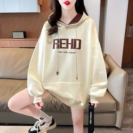 早春装连帽卫衣女春秋季韩版宽松薄款设计感小众小个子中长款外套商品大图