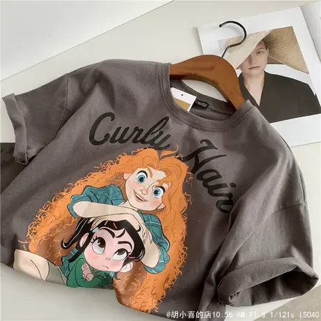 复古美式街头风宽松洋气T恤女大码原宿风hiphip半袖夏天嘻哈上衣商品大图