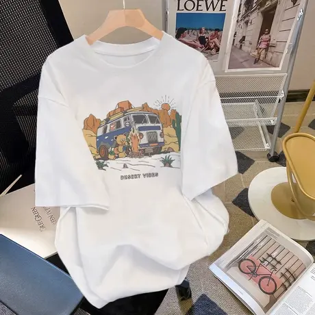 白色短袖t恤女夏港味复古chic宽松大码韩版减龄纯棉半袖ins潮上衣图片