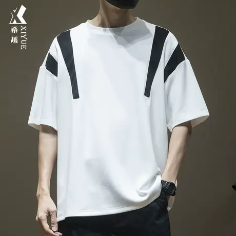 希越设计感短袖t恤男半截袖上衣男生260g重磅大码夏季日系男款白t商品大图